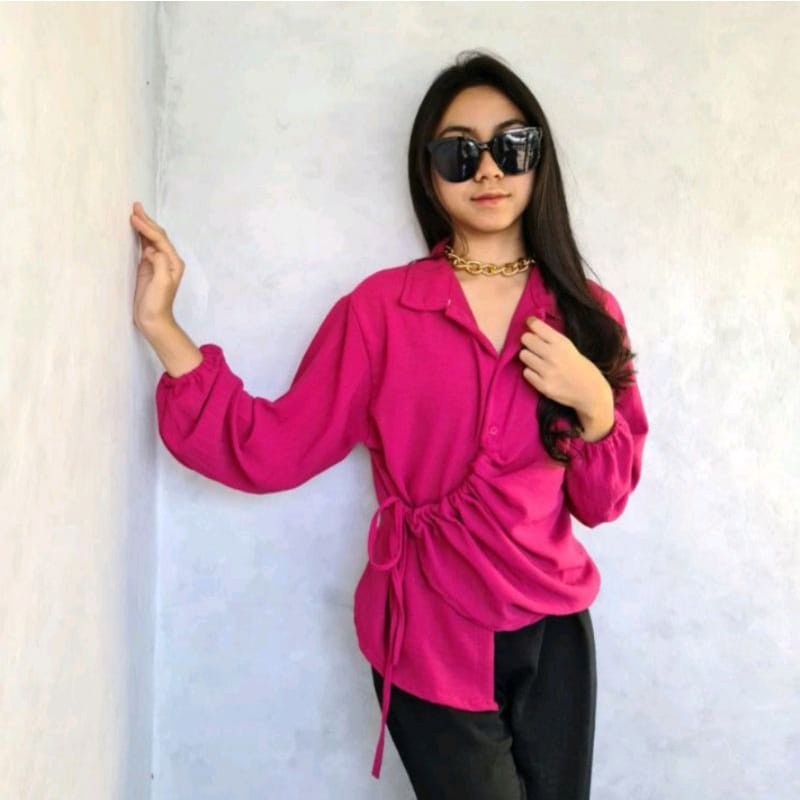 Kemeja Blouse Wanita Korea Model Lengan Balon Kinan Bahan Crinkle Airflow Kimi Blouse