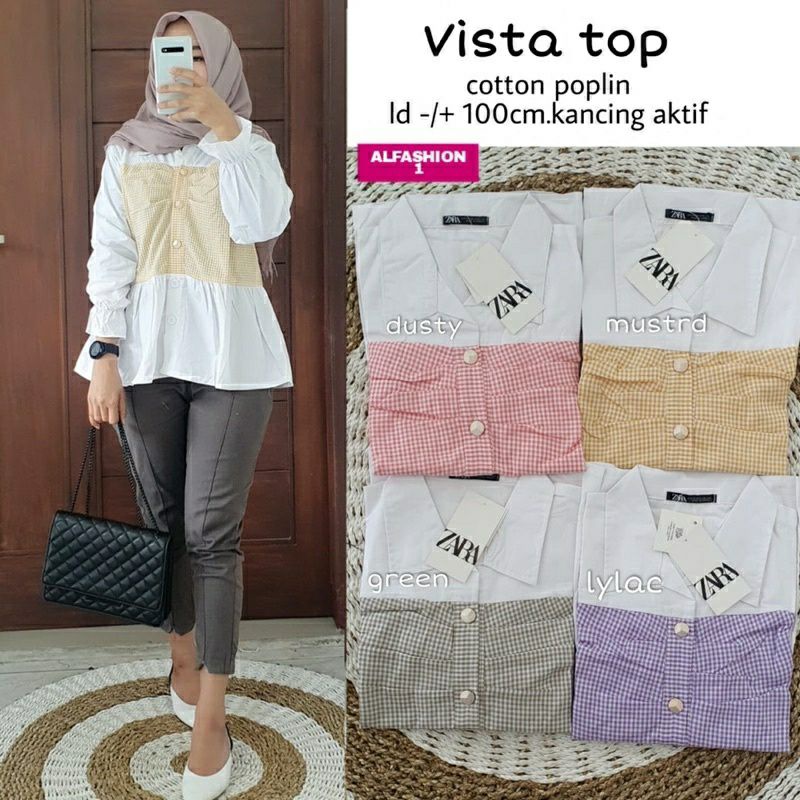 Vista Top, ATASAN/KEMEJA WANITA CANTIK FIT XL LD102 BAHAN KATUN POPLIN IMPORT TERMURAH KEKINIAN OOTD