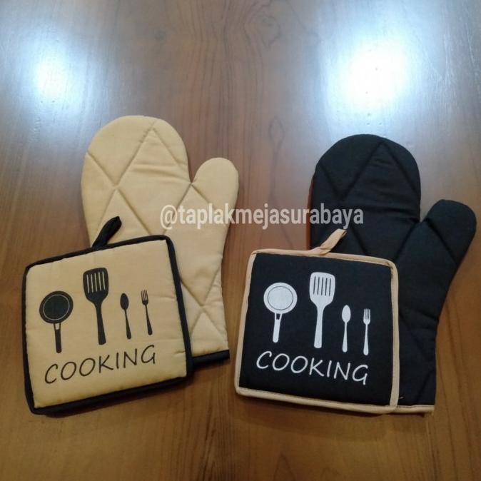 ] Set Cempal Pasangan Sarung Tangan dan Cempal Segi Motif Kitchen Dapur
