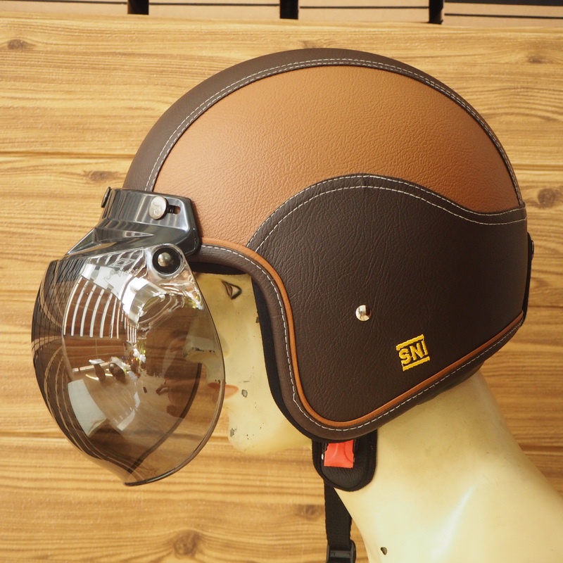 HELM BOGO CLASSIC SNI DEWASA PRIA DAN WANITA HELMET BOGGO RETRO KLASIK KULIT SINTETIS WARNA COKLAT T