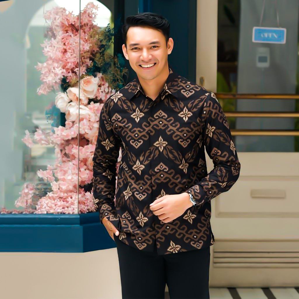 Kemeja Batik Pria Modern 2022 Mewah Hitam Baju Batik Pria Lengan Panjang Terbaru 2022 Kemeja Batik C