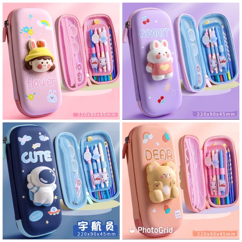 Kotak Pensil 3D Anti Air - Kotak Pensil Anak Import Karakter Lucu - Tempat Pensil Timbul 3D karakter Unicorn Dino Astronot Rocket Kotak Pensil Tempat Pensil Motif Anak laki-laki dan perempuan