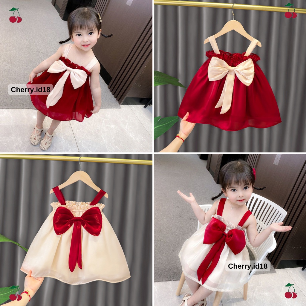 Cherry COD Gaun Pesta Anak Cewek  / Dress Anak Perempuan Import Bahan Furing Lapis / Dress Natal / Baju Natal Anak D43