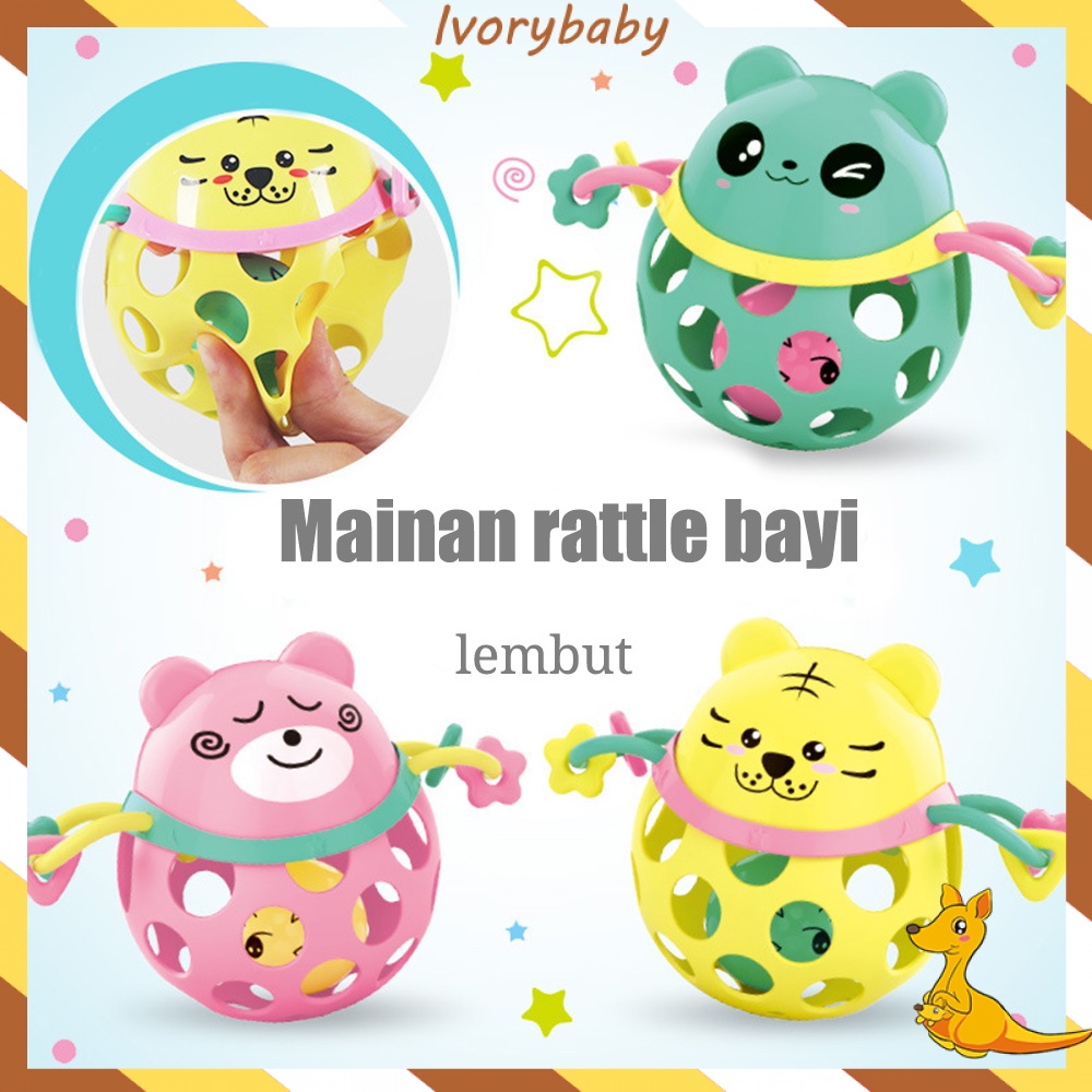 Ivorybaby Rattle bayi mainan bola lembut karet mainan bayi lucu