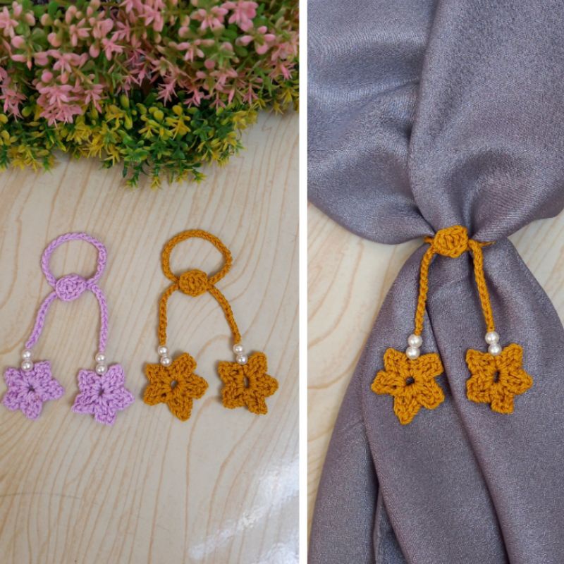Ring hijab rajut/cincin hijab rajut serut/accessories jilbab motif bintang