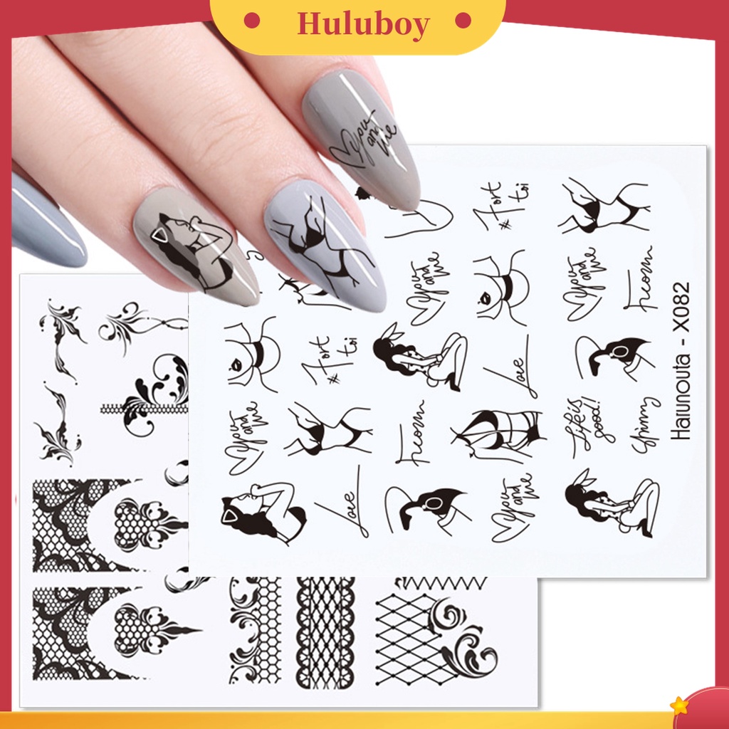 Huluboy Huluboy♡ Stiker Kuku 3D Motif Daun Bunga Hati Untuk Wanita