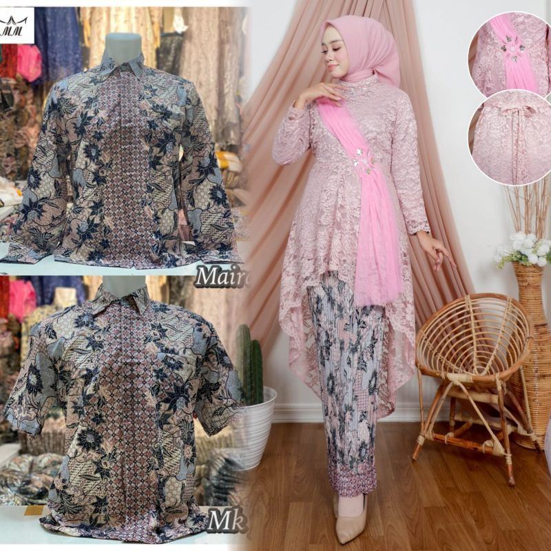 Couple kebaya tunik lesty//kebaya tunik brukat//kebaya tunangan//couple kebaya dengan kemeja