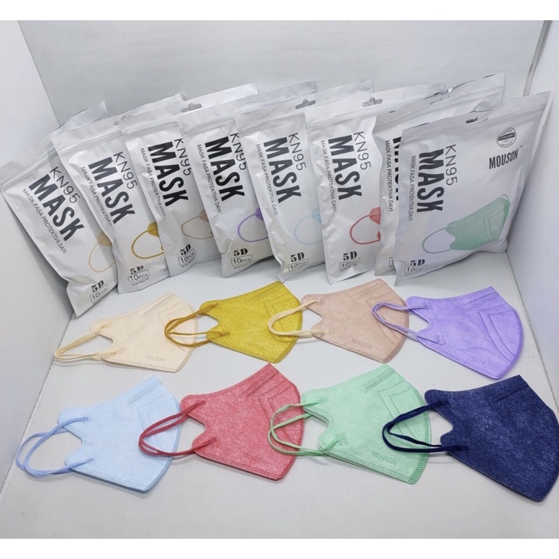 Masker MOUSON KN95 Pro / 5D Model Terbaru ORIGINAL EMBOSS 5ply 1pack isi 10pcs Tali Senada