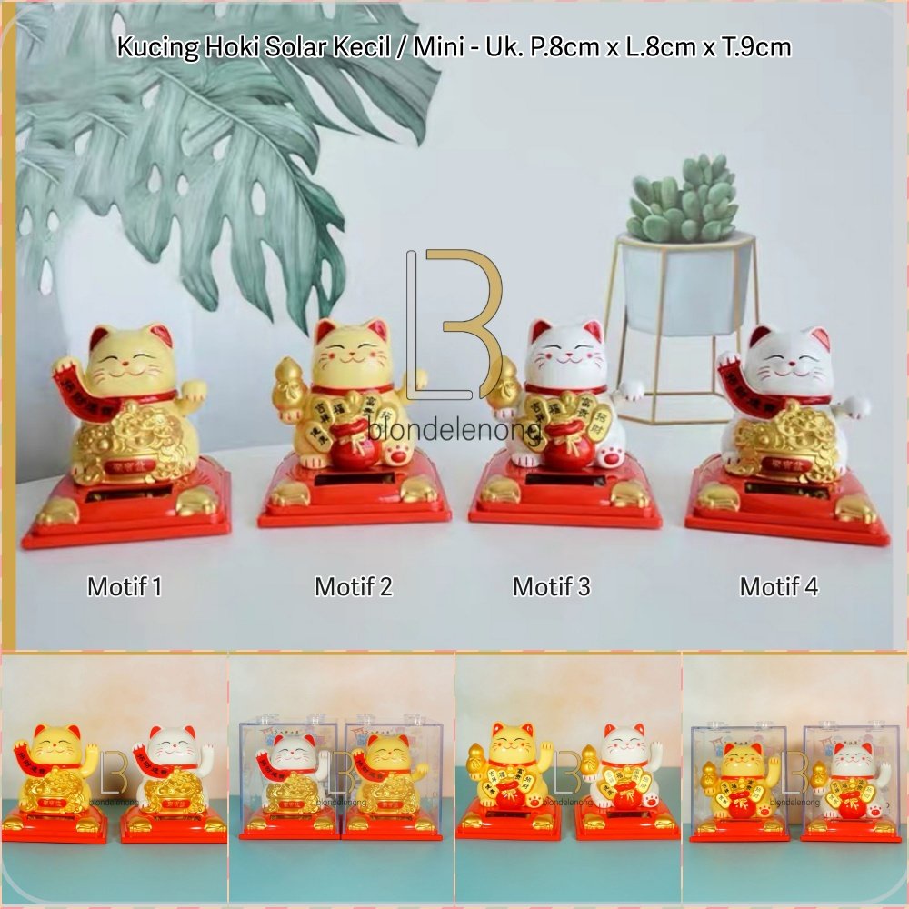 Patung Pajangan Boneka Hiasan Kucing Panggil Hoki Lucky Cat Maneki Neko Maneko Neki Keberuntungan Rejeki China Cina Jepang Tangan Goyang Gerak Solar Cell Cahaya Sinar Tanpa Baterai Batrai Batre Dashboard Mobil Meja Kasir Toko Cafe Ukuran Kecil Mini Lucu