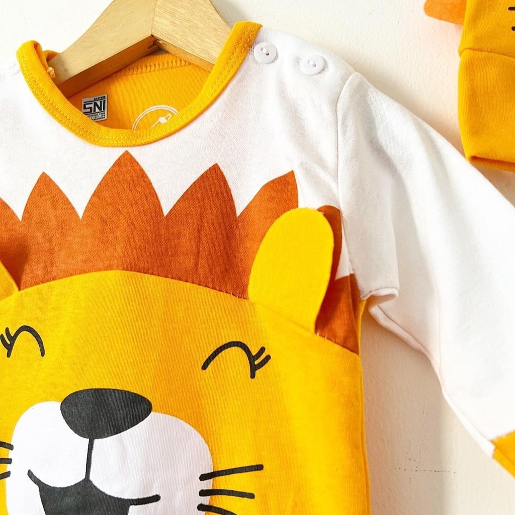 Setelan Jumper Baju Bayi Laki Laki 0 6 bulan Motif Singa Lucu dan Gemesin Bahan Adem-3