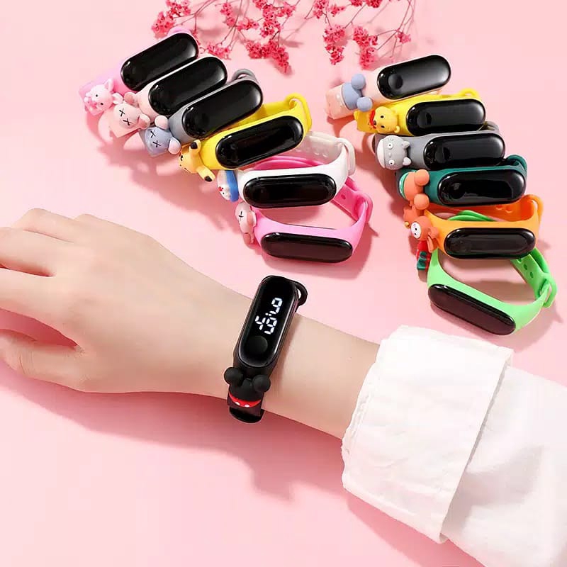 Jam Tangan Wanita Pria Anak Anak Miband Led Karet Karakter Boneka