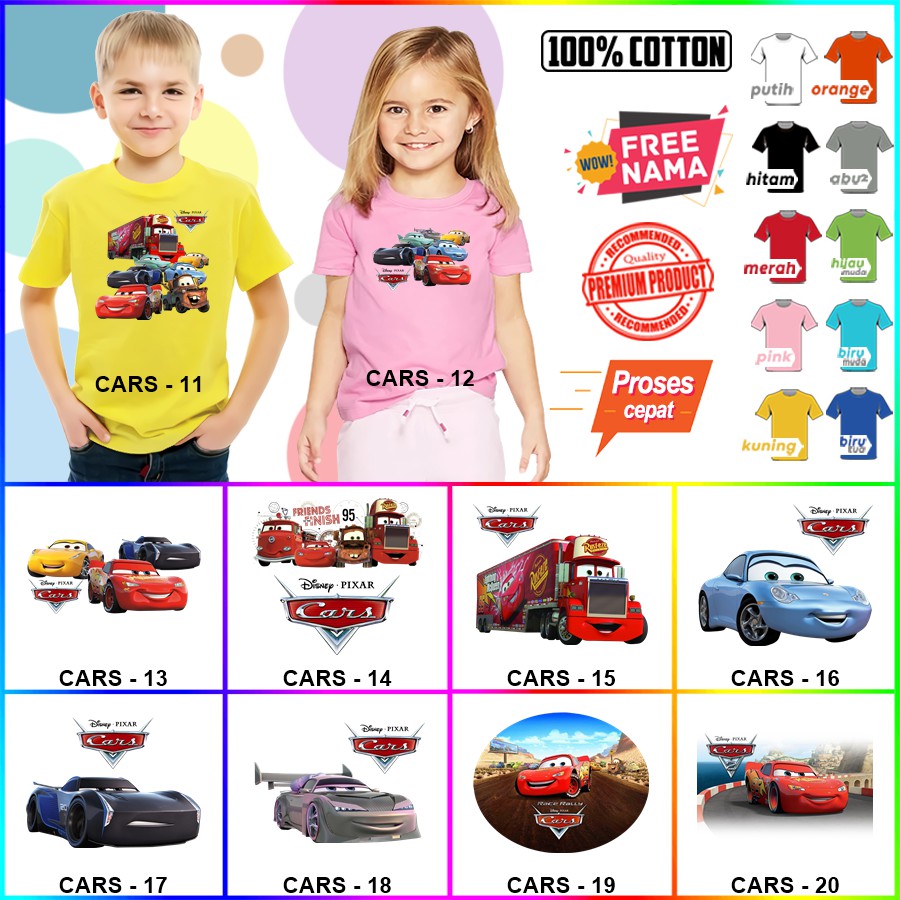 Baju Kaos ANAK DAN DEWASA CARS COUPLE (FREE NAMA)