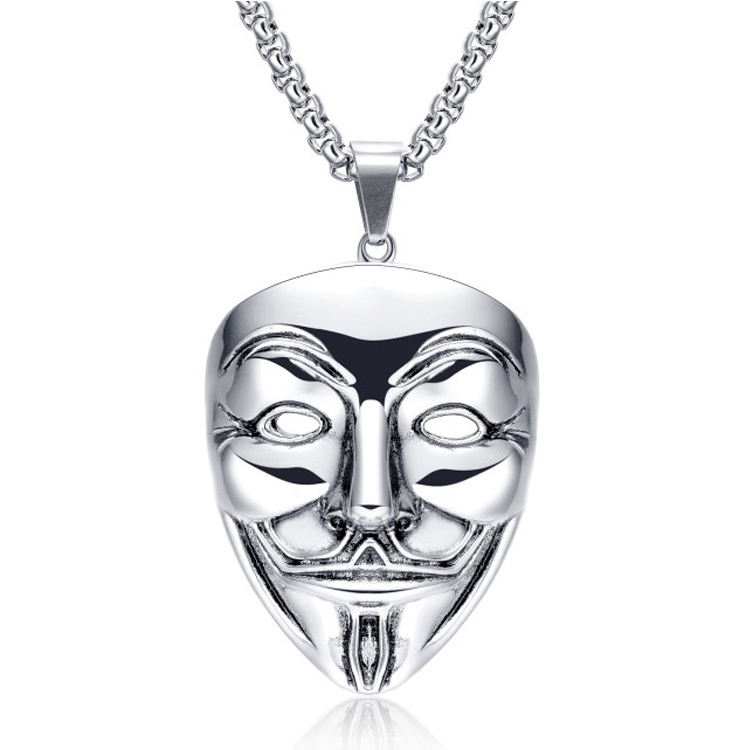 V-Vendetta Retro Pendant Men's Mask Long Accessories Stainless Steel Necklace