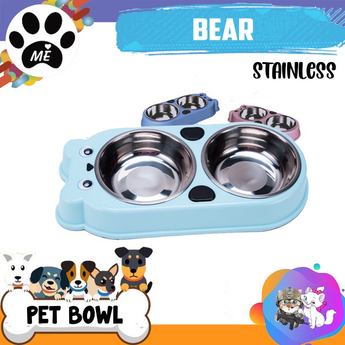 Pet Bowl Anti Slip &quot;DOUBLE BEAR STAINLESS&quot; Tempat Makan Hewan