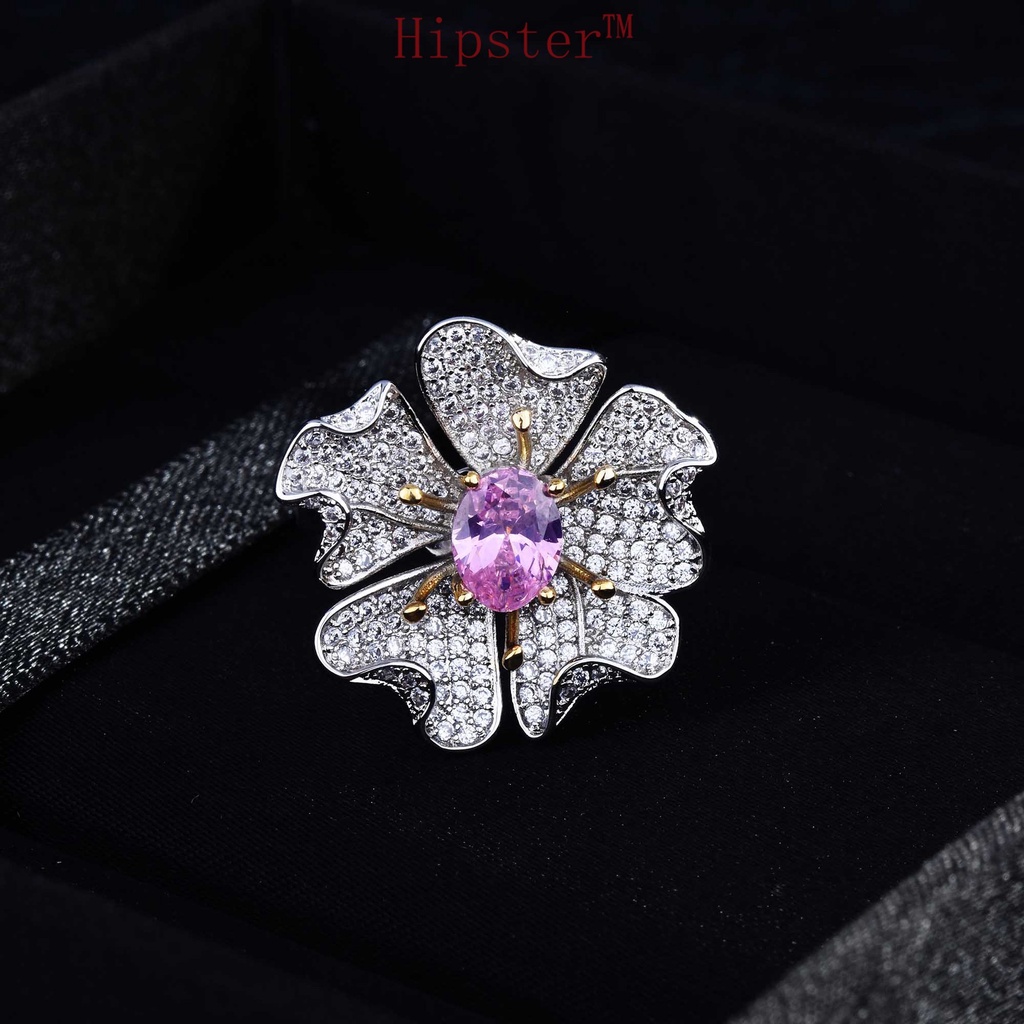 Elegant Elegant Micro-Inlaid Diamond Flower Luxury Two-Color Ring