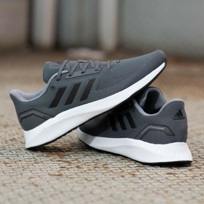 ADIDAS RUN FALCON GREY BLACK ORIGINAL 100% - SEPATU LARI PRIA - SEPATU ADIDAS ORIGINAL 100%