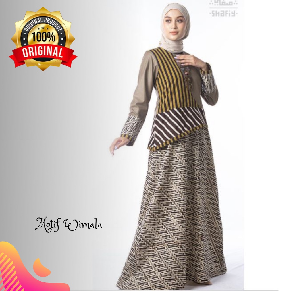 Wimala Gamis Batik Shafiy Original Modern Etnik Jumbo Kombinasi Polos Tenun Busui Terbaru Dress Wanita Big Size Dewasa Kekinian Cantik Kondangan Fashion Muslim XL