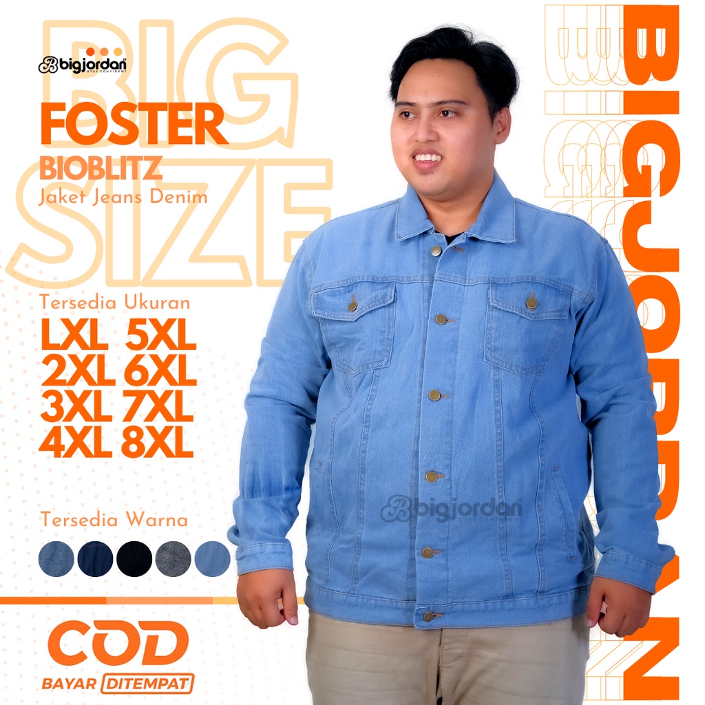 Jaket Jeans Jumbo, Jaket Jeans Bigsize, Jaket Jeans besar 4XL,5XL,6XL,7XL,8XL
