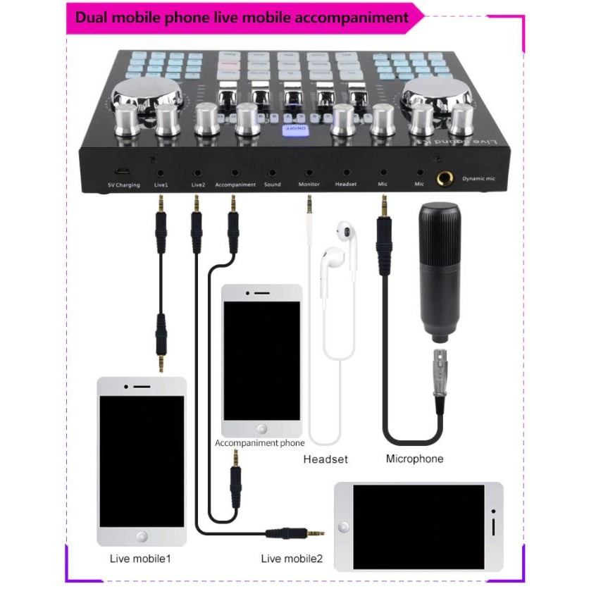 MIC-005 PAKET E SOHA K1 Sound Card Live Condenser Free Microphone Prof