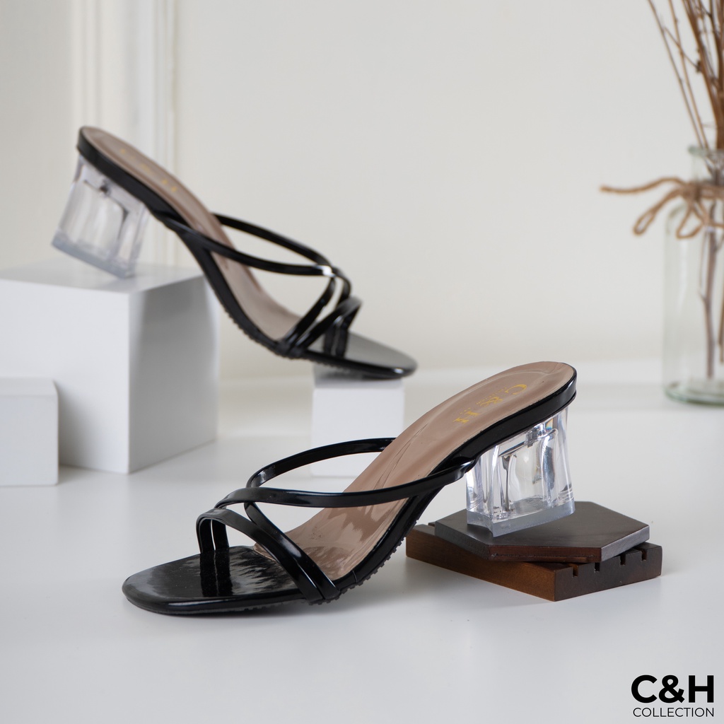 sandal heels wanita clara / hak kaca 5cm