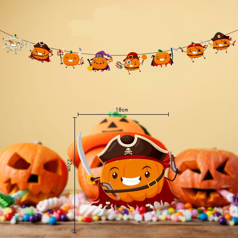 Banner Bunting Flag Desain Boneka Labu Vampire Happy Halloween Bahan Kertas Ukuran 3M Untuk Pesta Natal