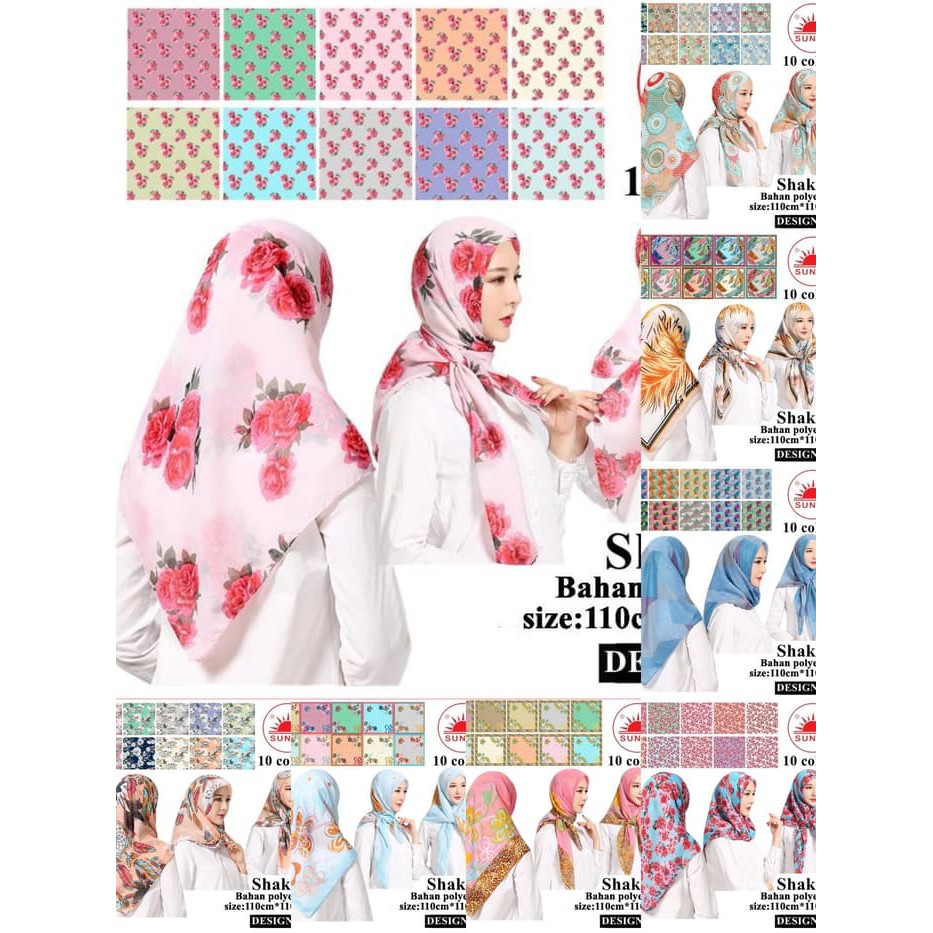 Jilbab Segi Empat Katun Motif Bunga - seri : QUIBEL - 13