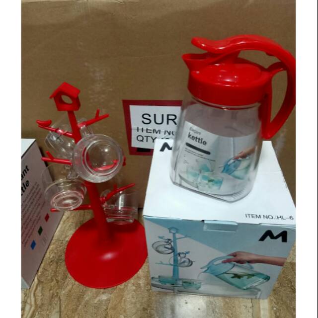 Teko Dan Gelas Kaca Set /Tea pot set 5 in 1 /  Teko Teh Set 5 in 1