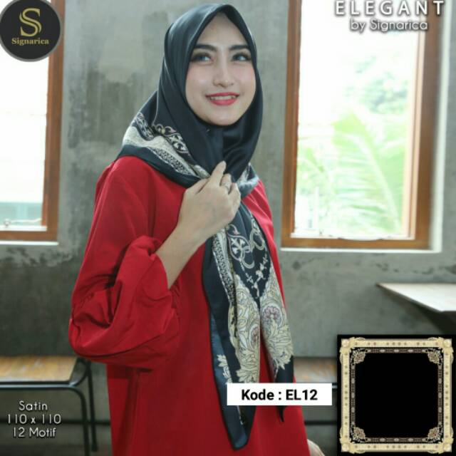 Segiempat Satin Motif ELEGANT by Signarica Seri 2 Hijab Scarf Jilbab Kerudung