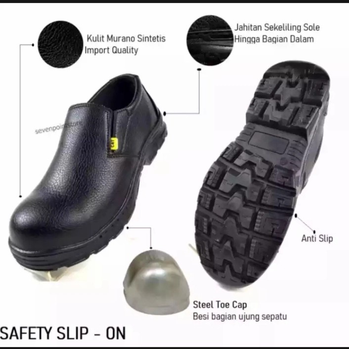 Sepatu Safety Slip On Septi Pria Ujung besi Septy Slop Selop Kerja kulit jeruk ready 36-45