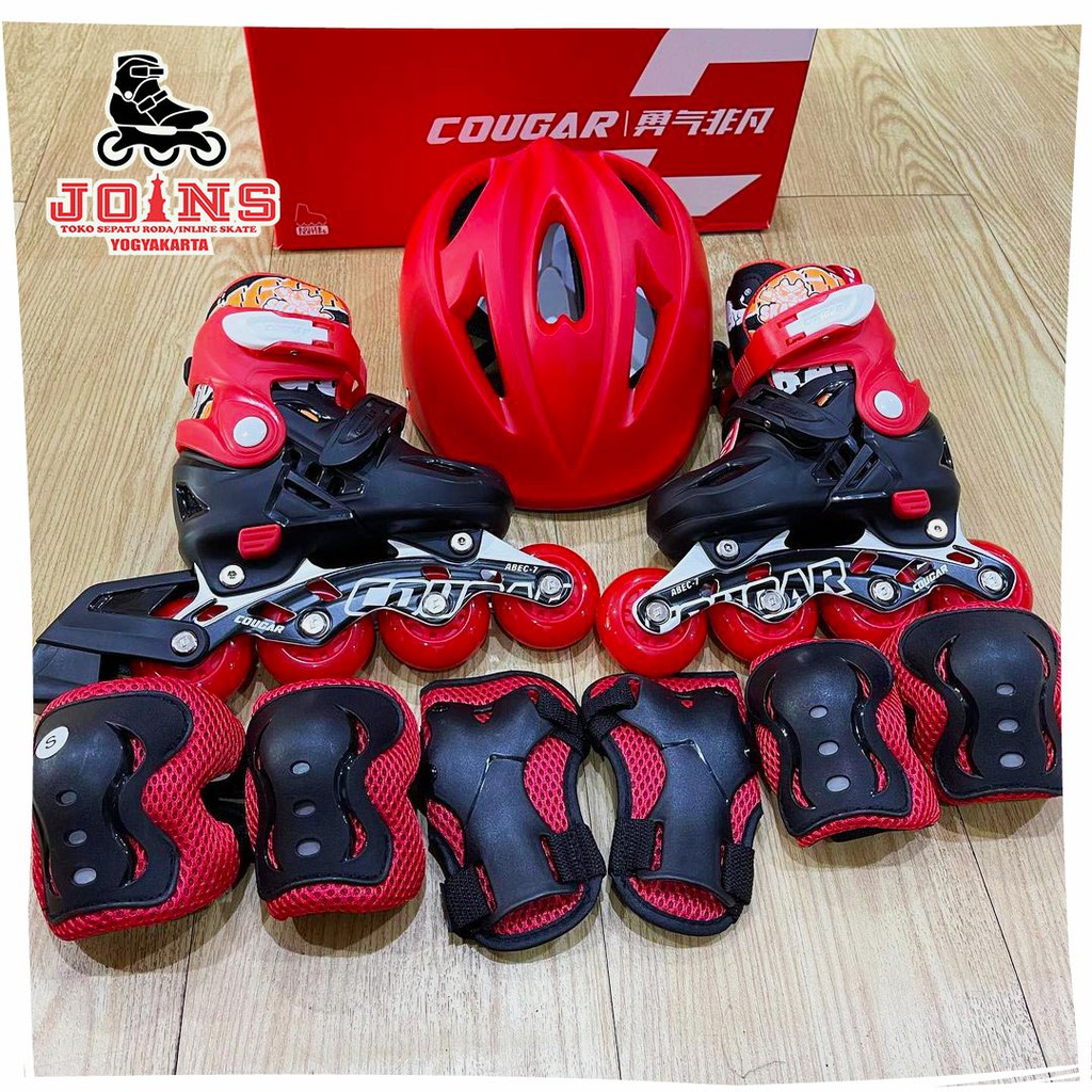 Sepatu Roda Anak Inline Skate Cougar MZS887PS QS Set Black Red