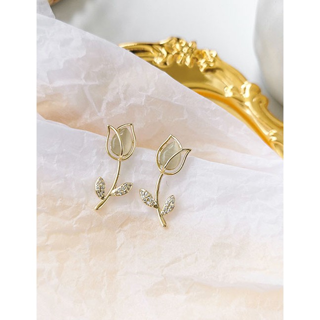 LRC Anting Tusuk Fashion Golden Silver Needle Tulip Flowers K16072