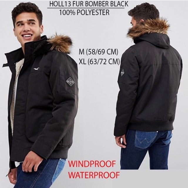 Jaket pria bomber windproof, waterproof braded HOLLISTER original