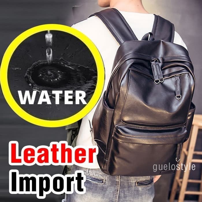 korea style laptop leather bag tas ransel kulit kerja kuliah hitam