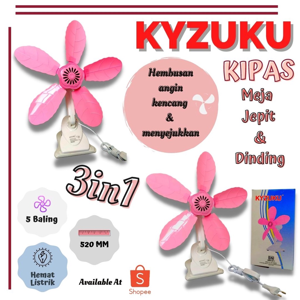 Kipas Angin Jepit Kyzuku 3in1 29W Mini Fan Meja Tempel Dinding Tembok Baling 5