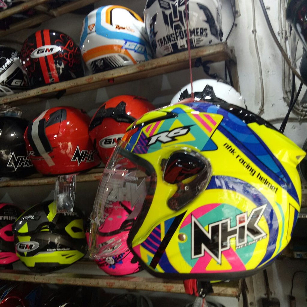 GEMPUR HARGA;; HELM NHK R6 CORAK MOTIF HIJAU 100% ORIGINAL