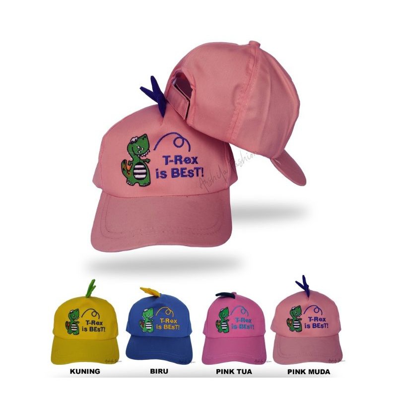 Topi Anak Motif Dino Tyrex/Topi cewe Cowo Usia 2-8 Tahun/ParisOlshop-Baby Pink Tyrex