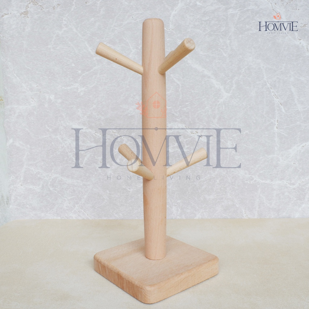 gantungan gelas cup organizer kayu woods rak holder rack penyimpanan