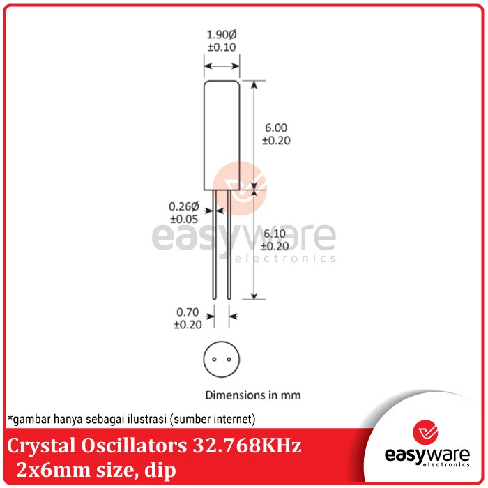 Crystal Oscillator 32.768Khz 2x6mm Xtal 32.768 dip clynder Osilator 32 Khz