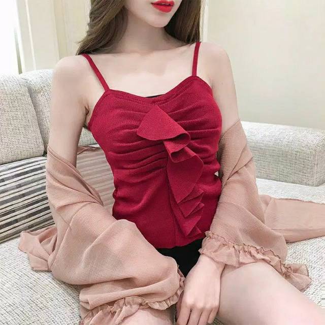 TANK TOPS RAJUT RENDA V-NECK CROP TOP SEXY KOREA IMPORT