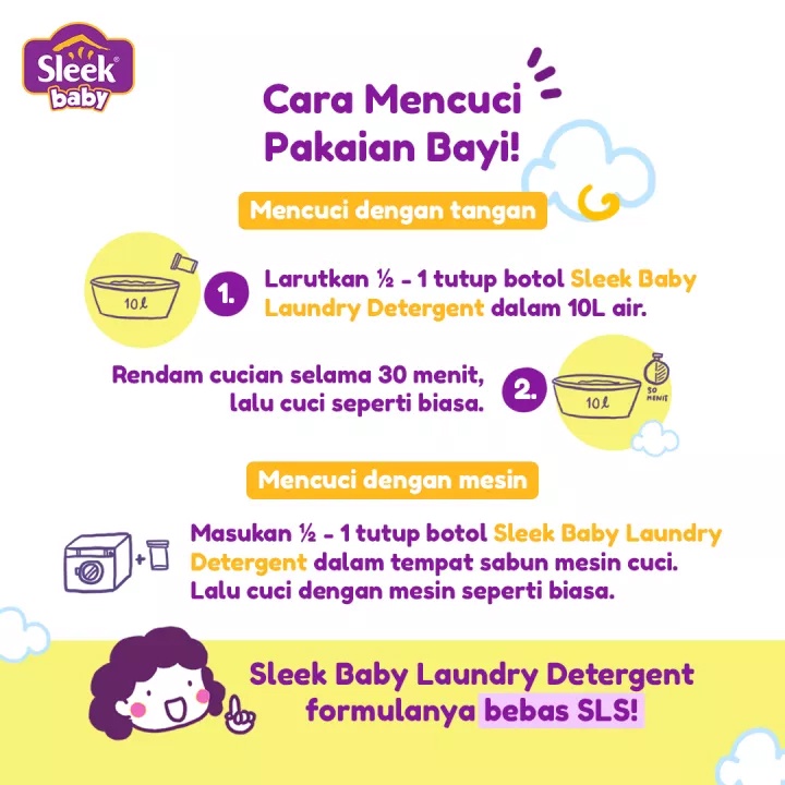 Sleek Baby Laundry Detergent 500ml - Deterjen Sabun Cuci Baju Bayi Botol 500 ml