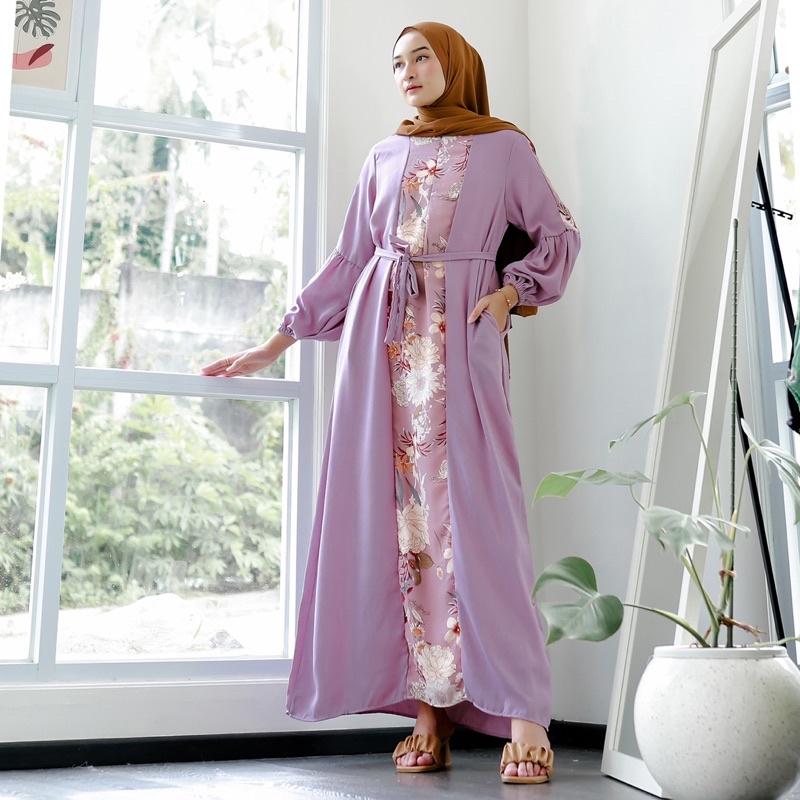 ANETA MAXI Gamis Lebaran (Ld 100 Pjg 136) - Dress Combin Motif Bunga Busui