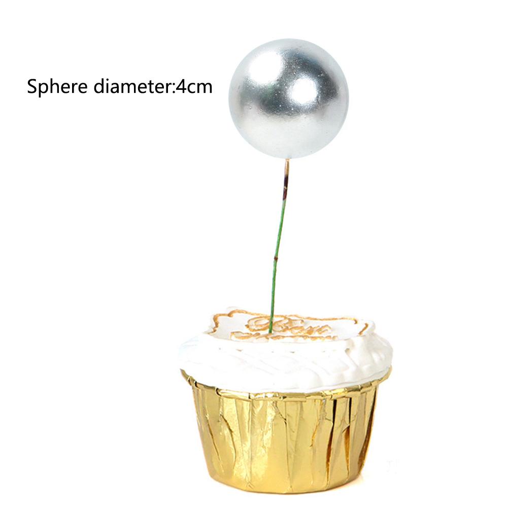 Tk 5Pcs / Pak Hiasan Topper Kue Dengan Bentuk Bola Dan Warna Emas / Perak