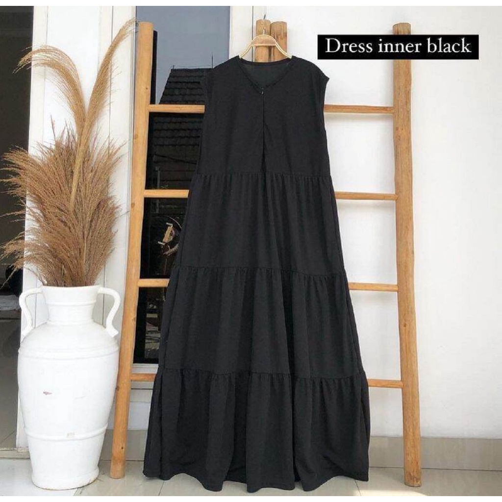 iner dress iner basic gamis tanpa lengan bahan jersey sangat bagus