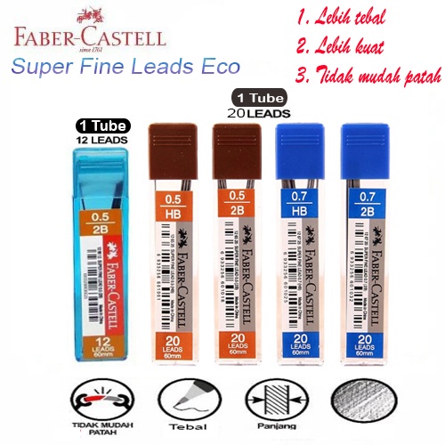 

Faber Castell Superfine Leads Eco / Faber Castell Super fine Leads / Isi Pensil Mekanik 2B 0.5 mm 0.7 mm / HB 0.5 mm 0.7 mm FaberCastell Isi Pencil mechanic / Isi Ulang Pensil Mekanik Super Fine Leads