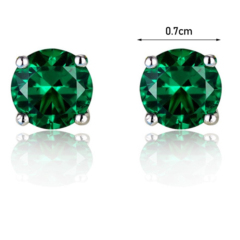 Anting Tusuk Sterling Silver 925 Hias Cubic Zirconia AAA Bulat Hijau Minimalis Untuk Wanita