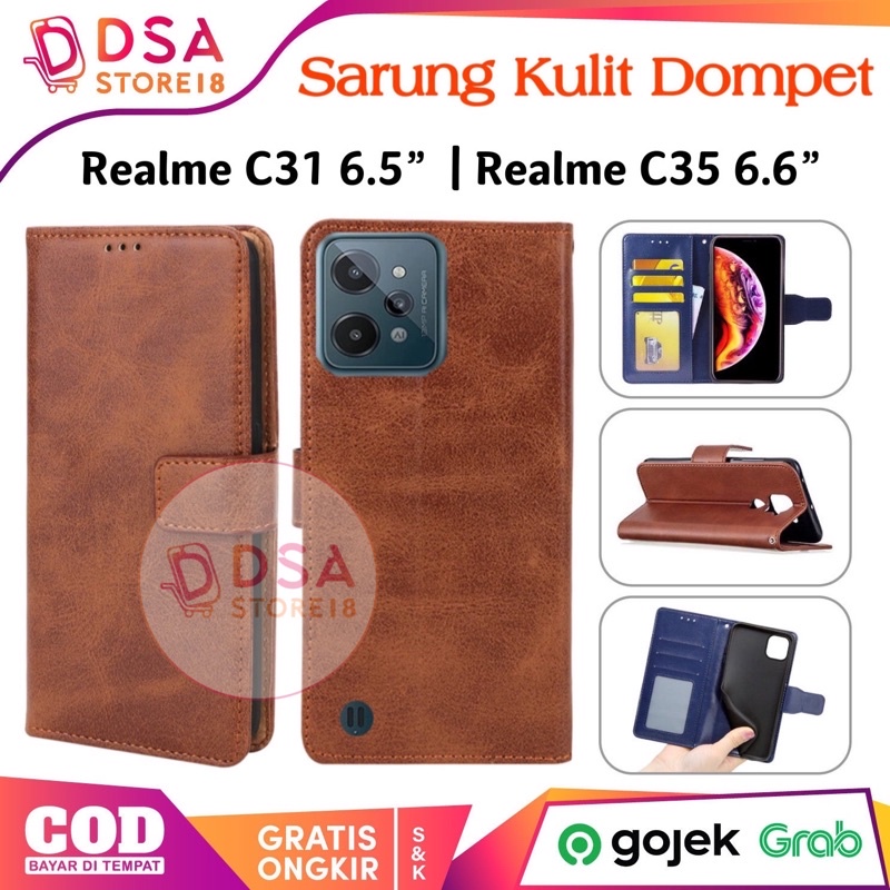 Case Realme C35 / Casing Realme C31 / Narzo 50A Prime Leather Case Flip Cover Wallet Dompet Hp Casin