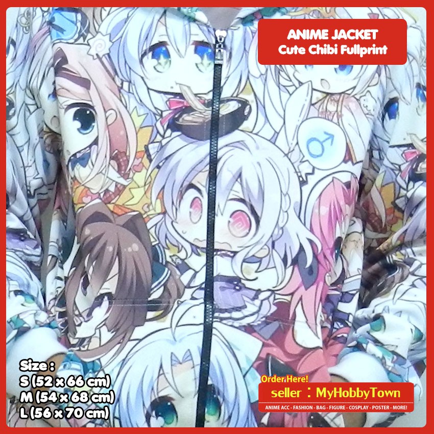 Jaket Hoodie Anime Full Print Chibi Cute Kawaii Moe