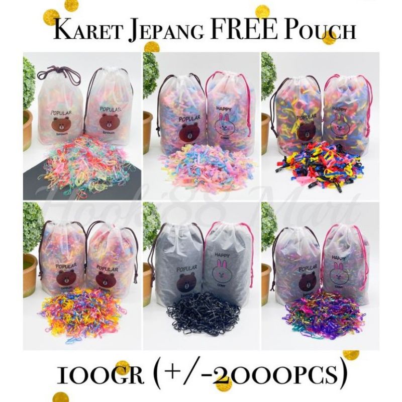 2000PCS KARET JEPANG FREE POUCH IKAT RAMBUT KARET