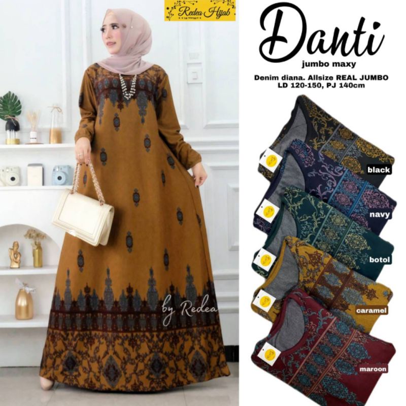 NEW BAJU GAMIS JUMBO  MOTIF BATIK DENIM DIANA TAROSA DANTI