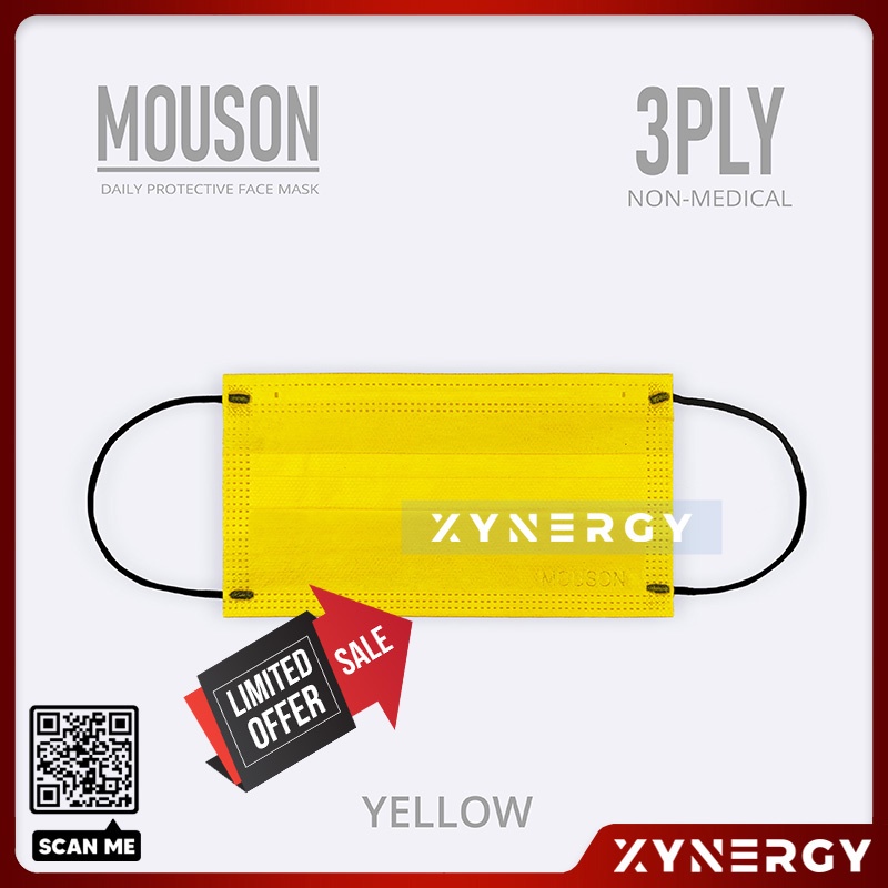 Masker Mouson Warna Yellow 3 ply isi 50 Masker Non Medis Sekali Pakai